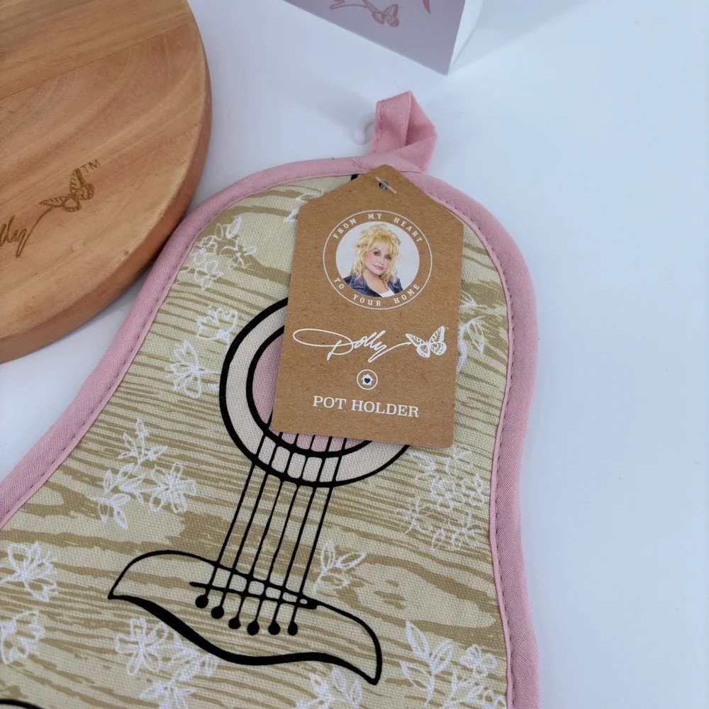 Dolly Parton Kitchen Country Farmhouse Decor Set 5pc Pink Gold Butterfly NWT New